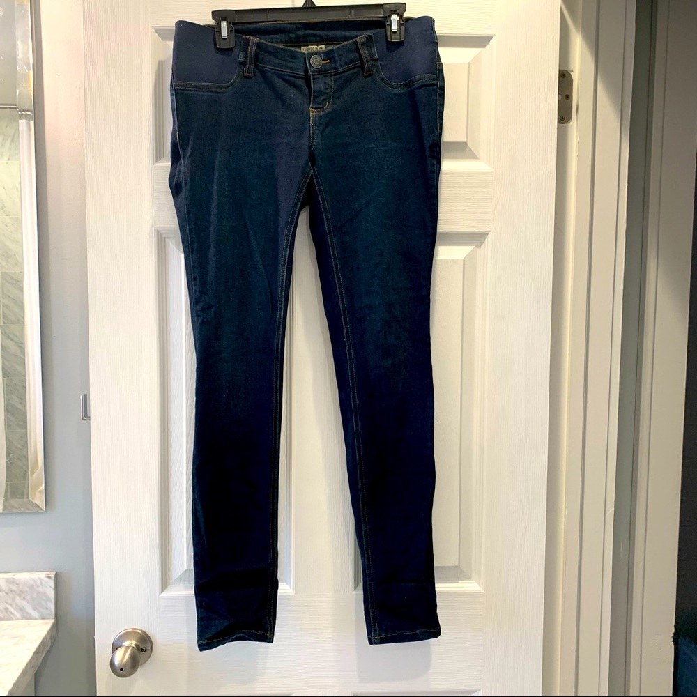 Indigo Blue Side Panel Dark Wash Maternity Denim Jeggings- Small